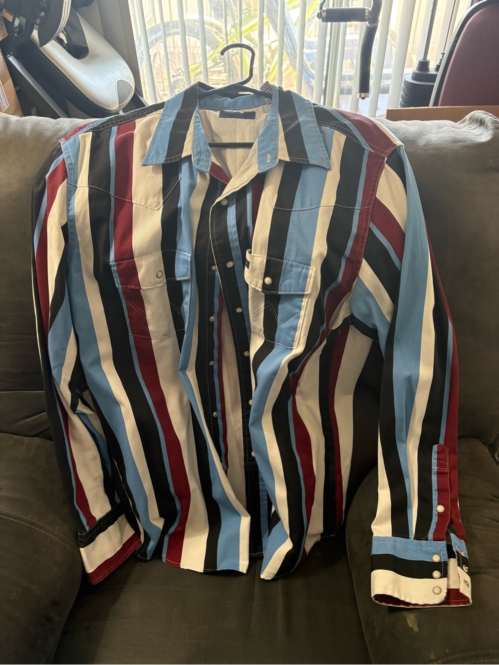 Wrangler Men's Striped Shirt Jacket in Blue, Black, White & Burgundy